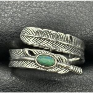 New Condition Sterling Silver Turquoise Feather Bypass Ring Size 9 Adjustable